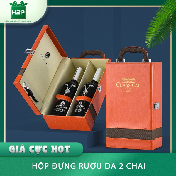 HỘP RƯỢU DA 2 CHAI HDRD-14